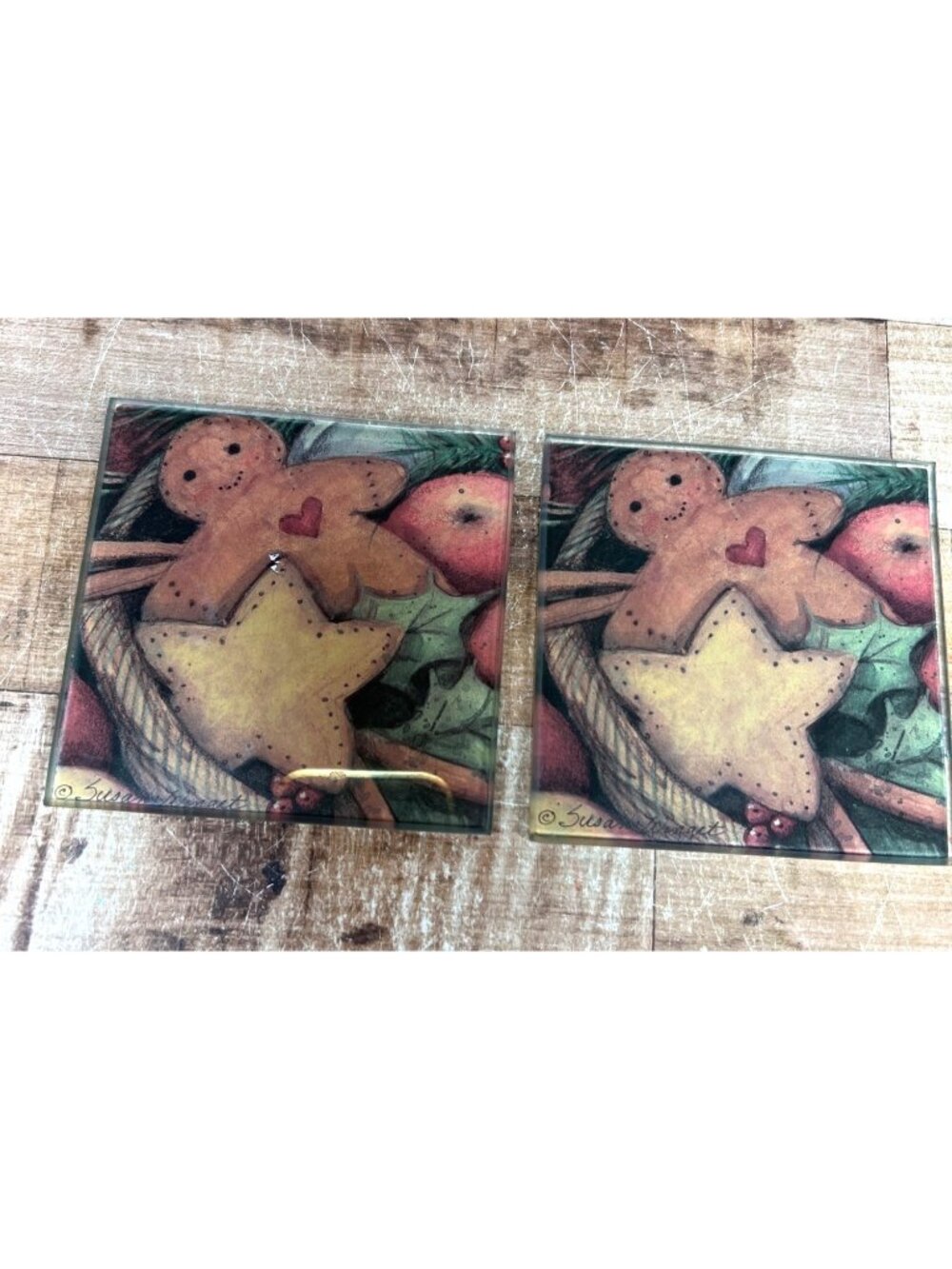 Gingerbread Man & Star Ceramic Coasters Set Of 2 Susan Winget Design 4 Inches
